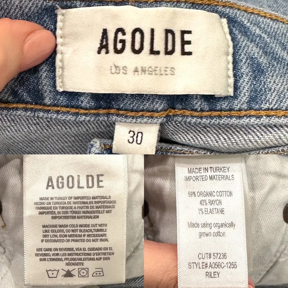Agolde Riley High Rise Straight Crop Jeans in Shiver Light Wash Denim Size 30 - Picture 3 of 15